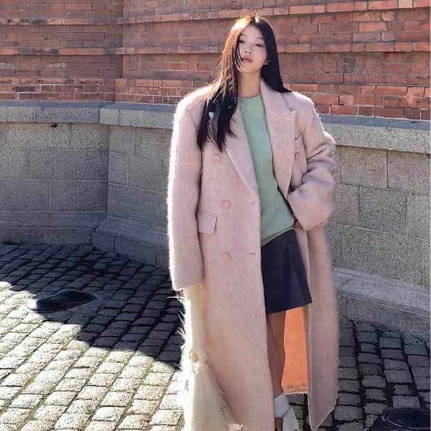 핑크 울 롱코트