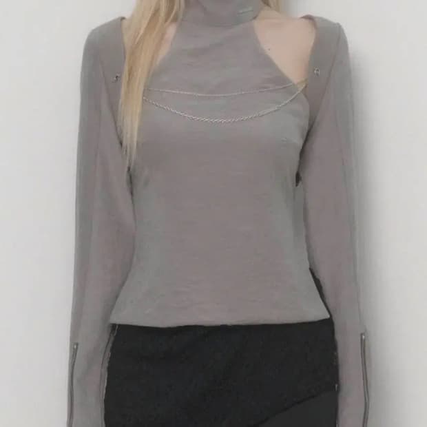 에트오소메 온오프 체인 볼레로 가디건 그레이 etre au sommet