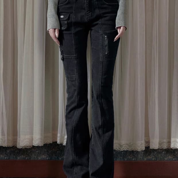 보헤미안서울 사이드 포켓 부츠컷 진 딥그레이 m