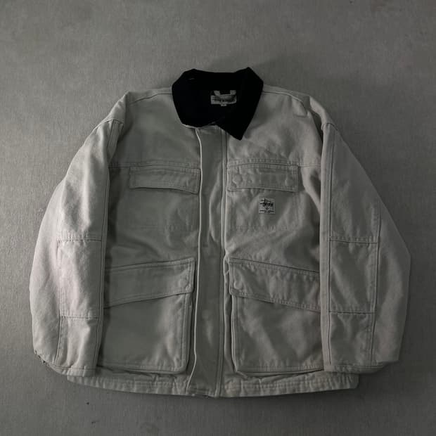 105 스투시 23fw 워시드 캔버스 워크자켓 본 화이트  