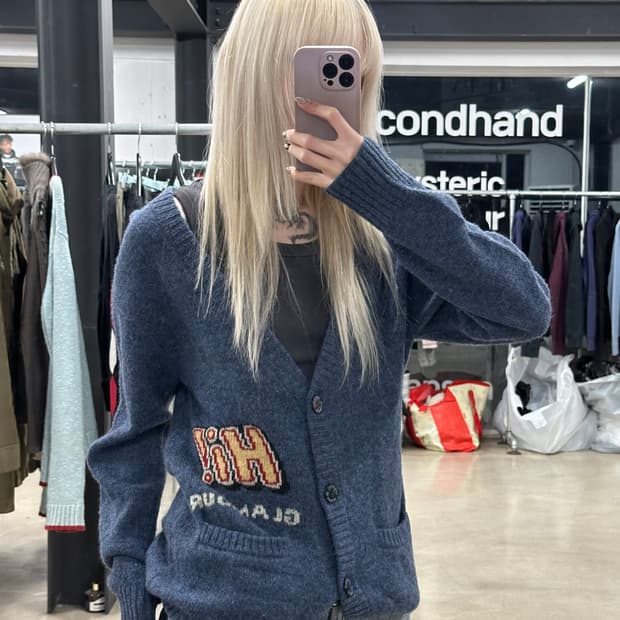 히스테릭 글래머 Bombed Out 울 니트 가디건