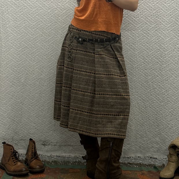 빈티지 보헤미안 에스닉 패턴 핀턱 플리츠 롱스커트 K0055