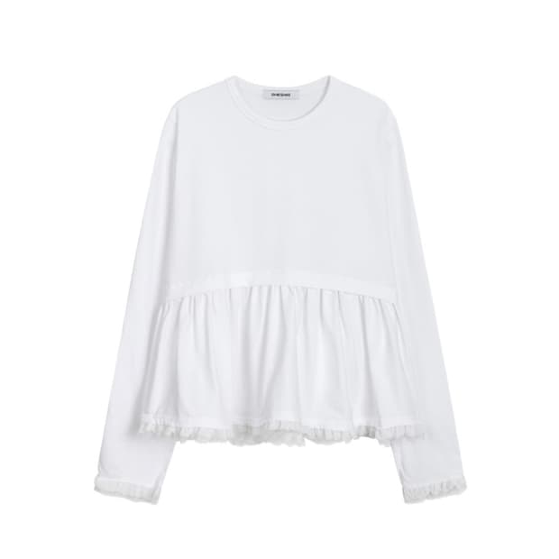 [블랙] 오헤시오 레이스프릴 롱 티셔츠 frill long t shirt