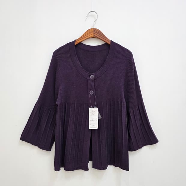 다크퍼플 울혼방 여리핏 7부 니트 가디건
