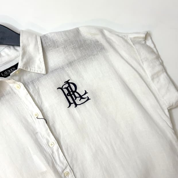 Lauren Ralph Lauren 화이트 린넨 숏 슬리브 셔츠