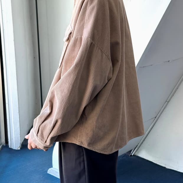 Cord design wide silhouette L/S shirt