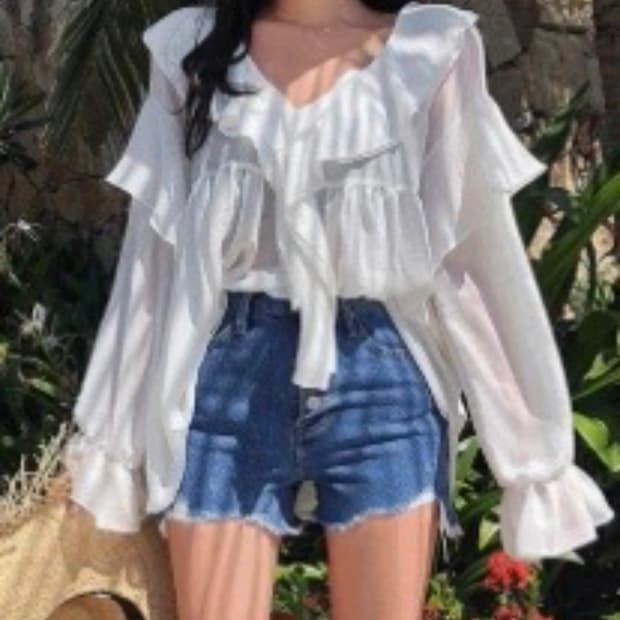 에이블리 쉬폰 프릴 러플 타이 블라우스 미니 원피스