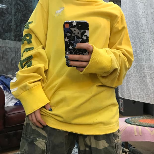 아베크롬비 머슬핏 옐로우 자수 롱슬리브 