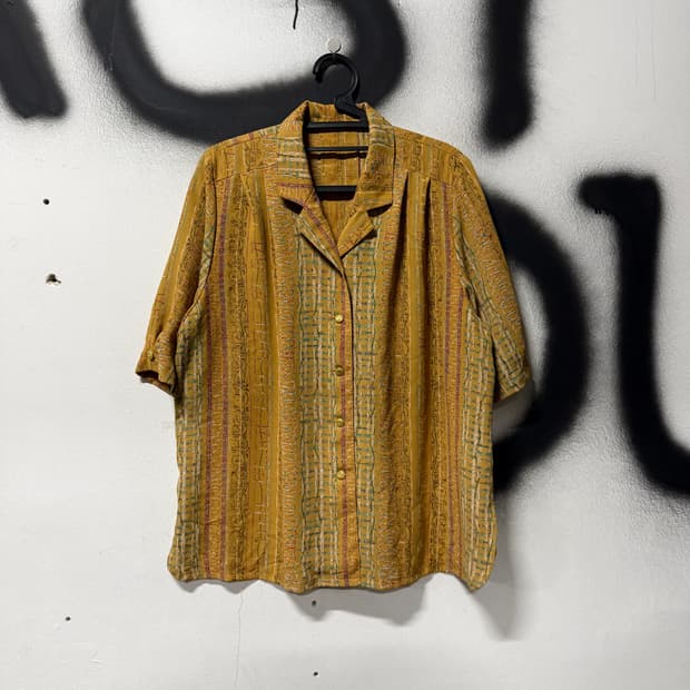 VTG 빈티지 에스닉 풀 패턴 금장 반팔 셔츠 블라우스