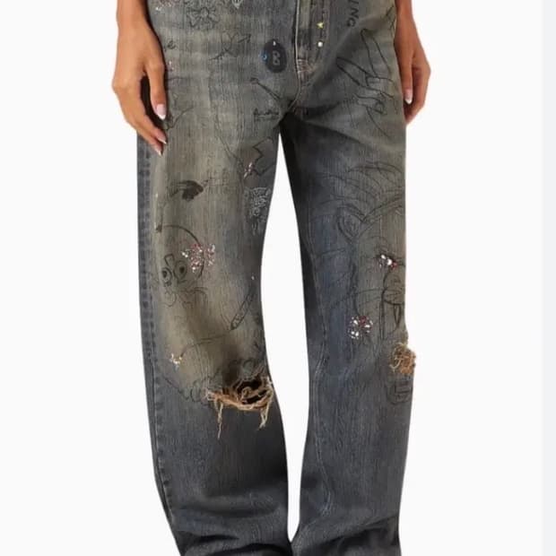 구매굴)) 발렌시아가 디스트레스드 라인스톤 데님