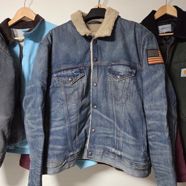 폴로 랄프로렌 성조기 데님 플리스 트러커 자켓