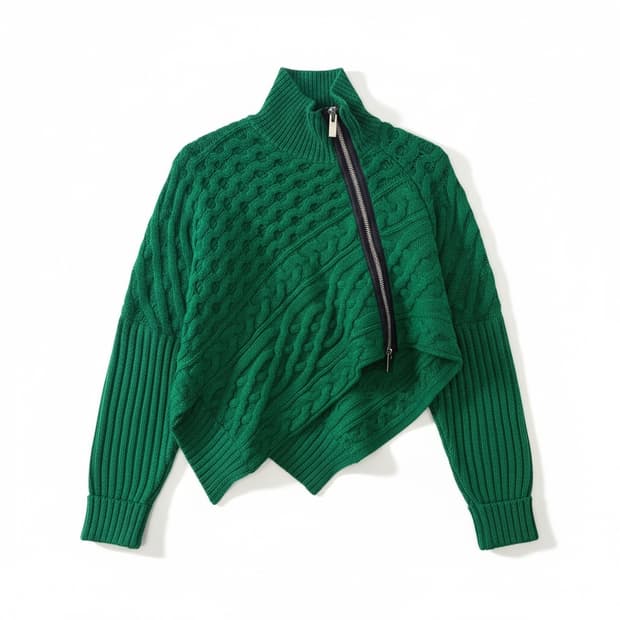 Sacai 비대칭 하이넥 집업 케이블 니트탑 2