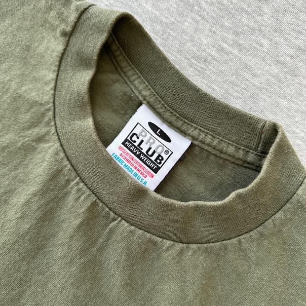 Y2K 프로클럽 헤비웨이트 티셔츠 L 사이즈 올리브 그린