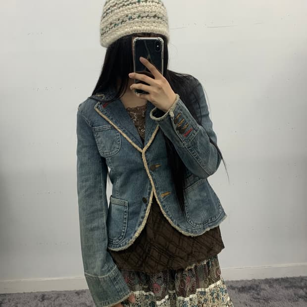 Any fam 데님 카라 자켓