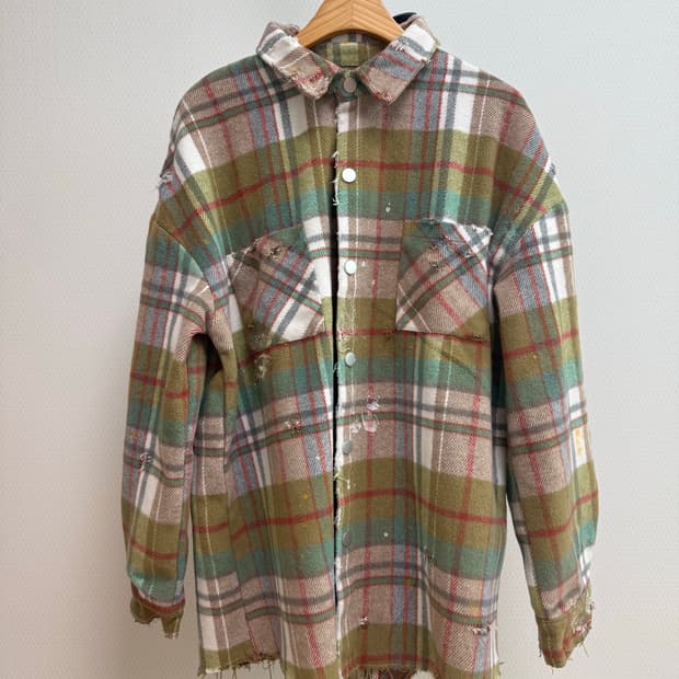 빈티지 디스트레스드 체크 셔츠