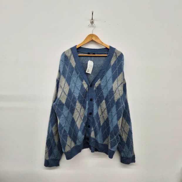 빔즈 아가일 브이넥 가디건 블루 남성 L