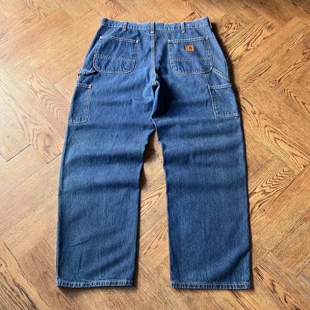 [36]칼하트 USA 덩가리핏 미디엄블루 싱글니 워크 데님 팬츠