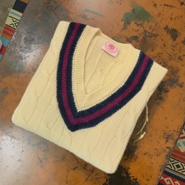 제이프레스 아이보리 헤비 퓨어울 케이블 크리켓 스웨터 남성 105 사이즈