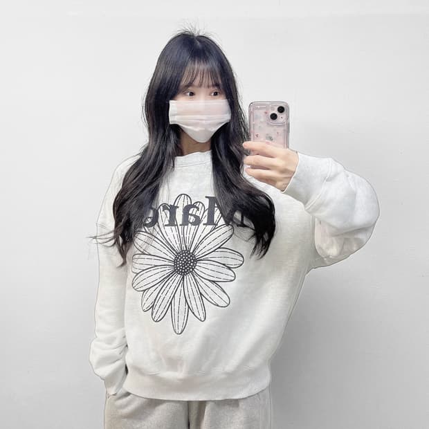 마르디메크르디 플라워 맨투맨 그레이