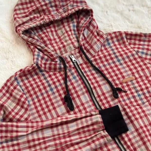 레드 체크 포인트 핸드메이드 후드집업