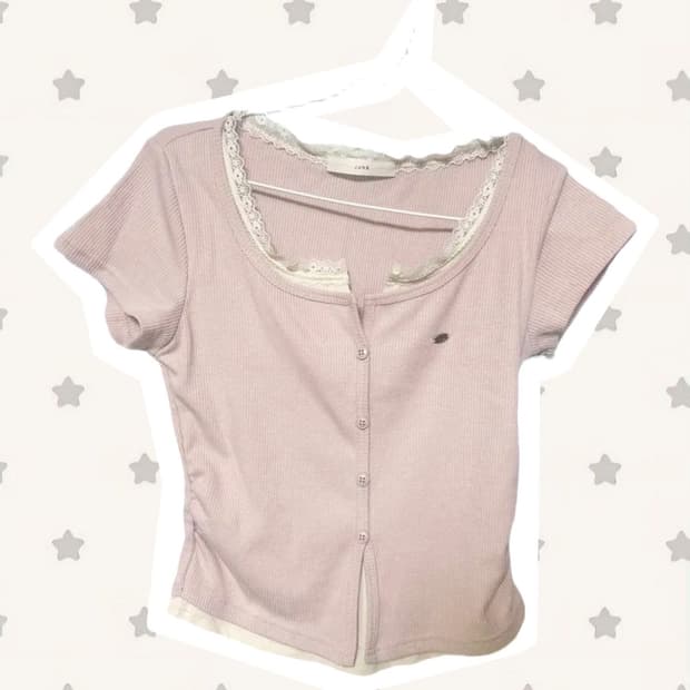 핑크 반팔 레이스 티셔츠 빈티지