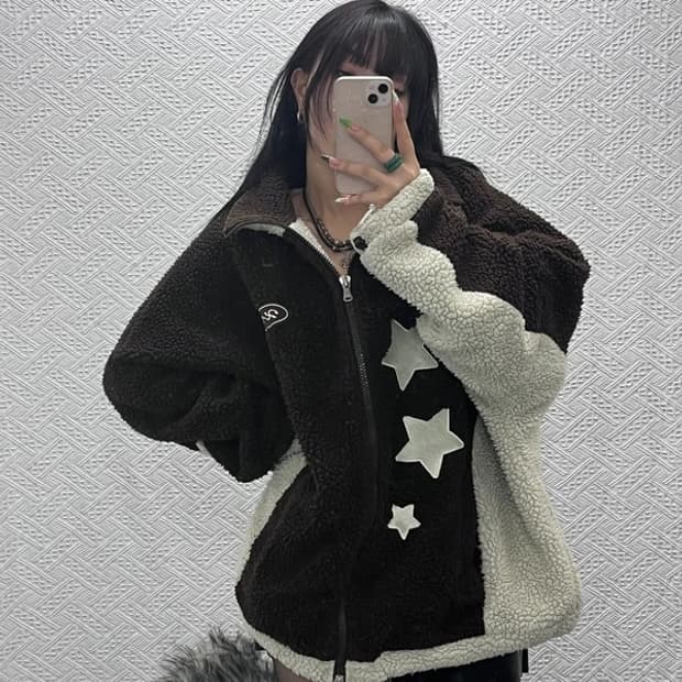 엑스톤즈 키치 Y2K 폭닥 슈팅스타 후리스 양털 자켓 L C08962