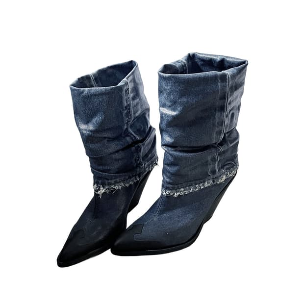 DIESEL denim distressed boots
