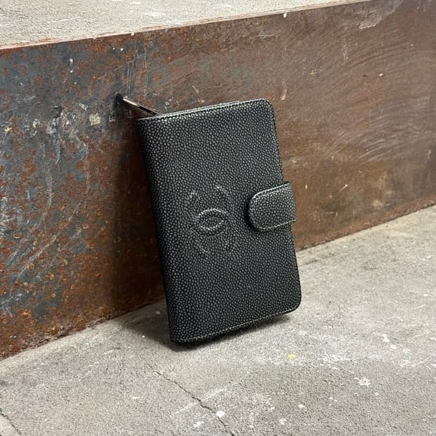 샤넬 블랙 CC 로고 캐비어 레더 월렛