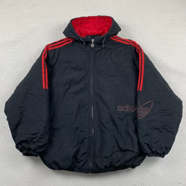 90s 아디다스 올드스쿨 트레포일 빅로고 누빔 점퍼 블랙