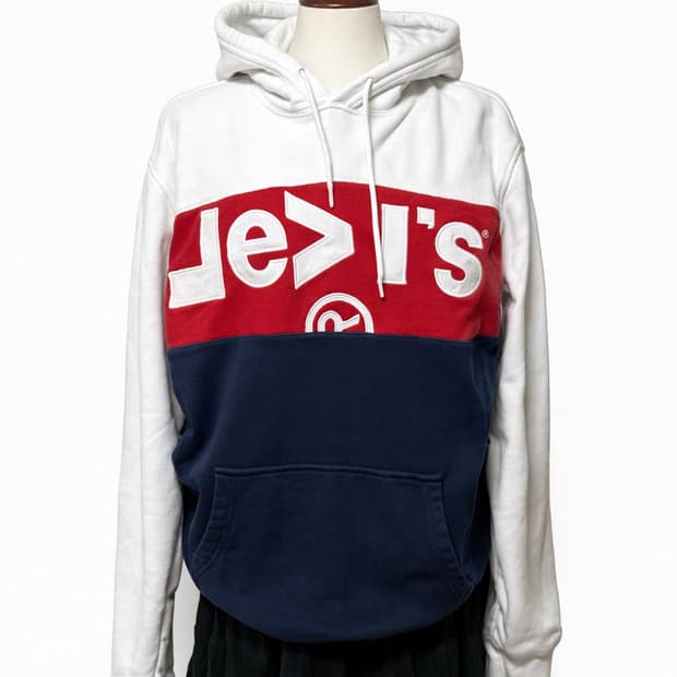 리바이스 빅로고 배색 후드티L  y2k 빈티지