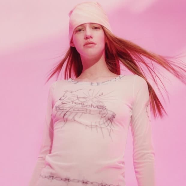 2000아카이브 더오픈프로덕트 메쉬 프린팅 탑 단종템