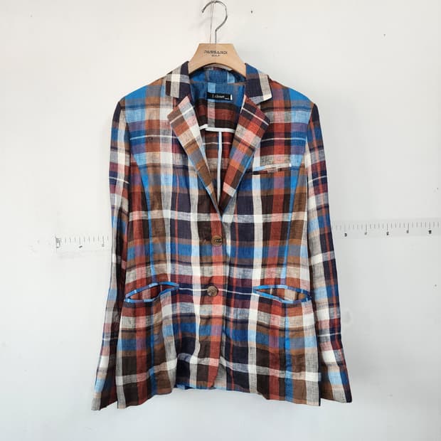  J.closet 린넨 체크 패턴 자켓