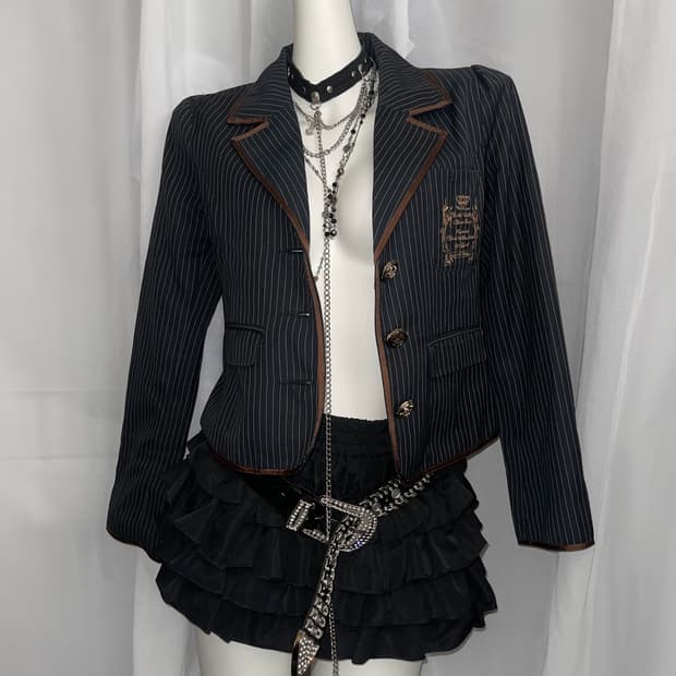 Jk 스쿨룩 스트라이프 네이비 자켓 갸루