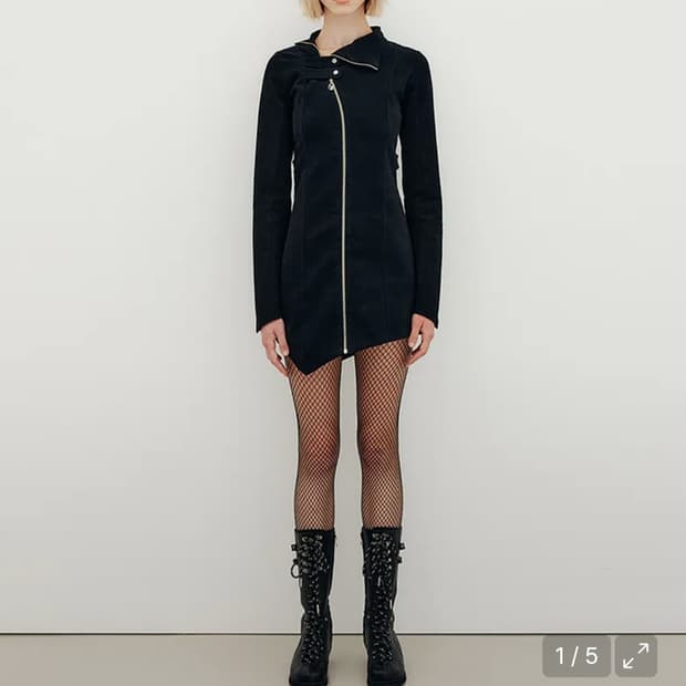 유즈 언발란스 집업 드레스 탑 블랙