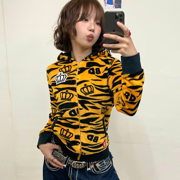 Baby Doll Yellow Zebra Fur Hooded Zip-Up