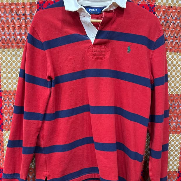 폴로 랄프로렌 기모럭비 셔츠 레드 스트라이프 m