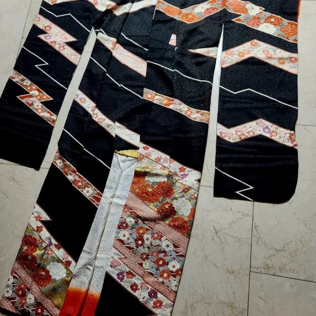 일본 장인제작 실크 후리소데 기모노+오비+속 기모노 세트2