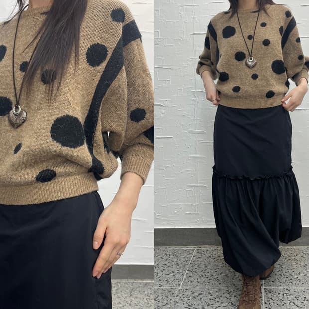 dot brown crop knit