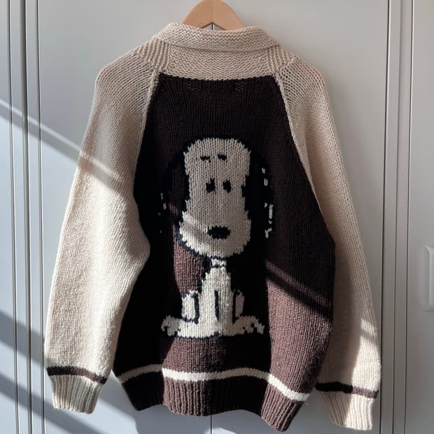 (Rare) 피너츠 정품 스누피 배색 니트 코위찬 집업