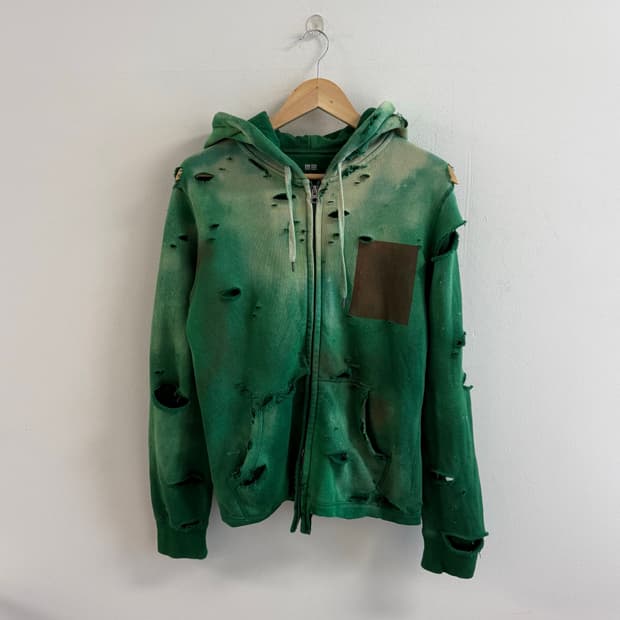 (VTG custom) Distressed faded hoodie zip
