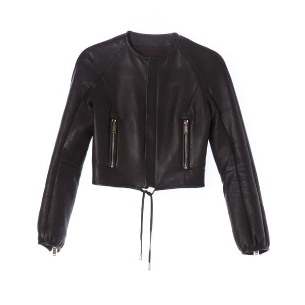 [S]디스퀘어드2 양가죽100% 브라운 노카라 레더 점퍼 가죽재킷
