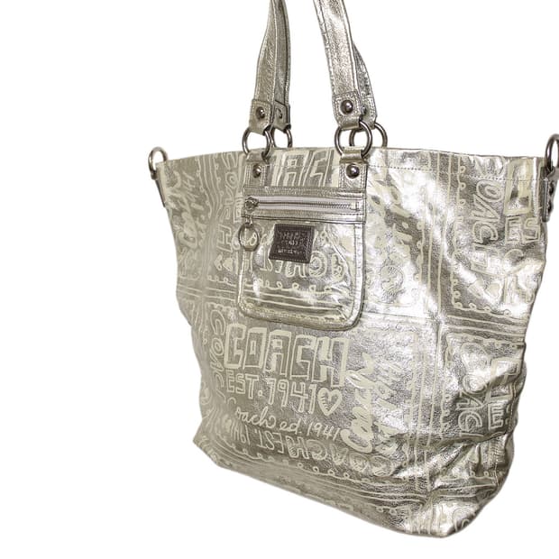 2000s COACH 코치 Y2K 메탈릭 그래피티 토트백