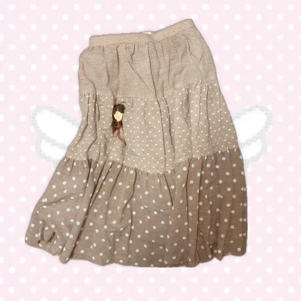 라떼갸루맛 베이지 장미 꽃 도트 캉캉 롱 스커트