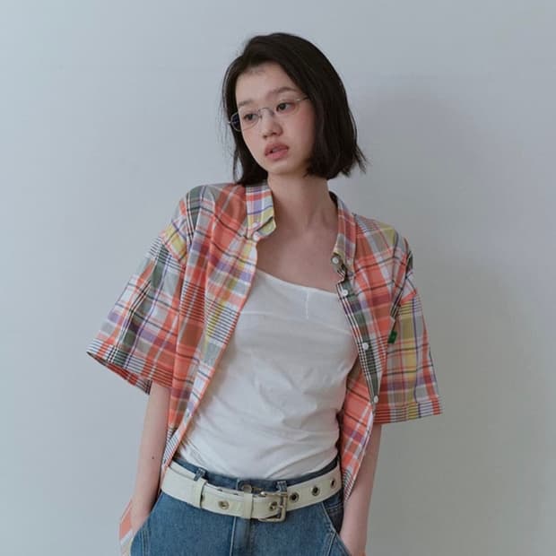 노컨텐츠 빅 체크 하프셔츠