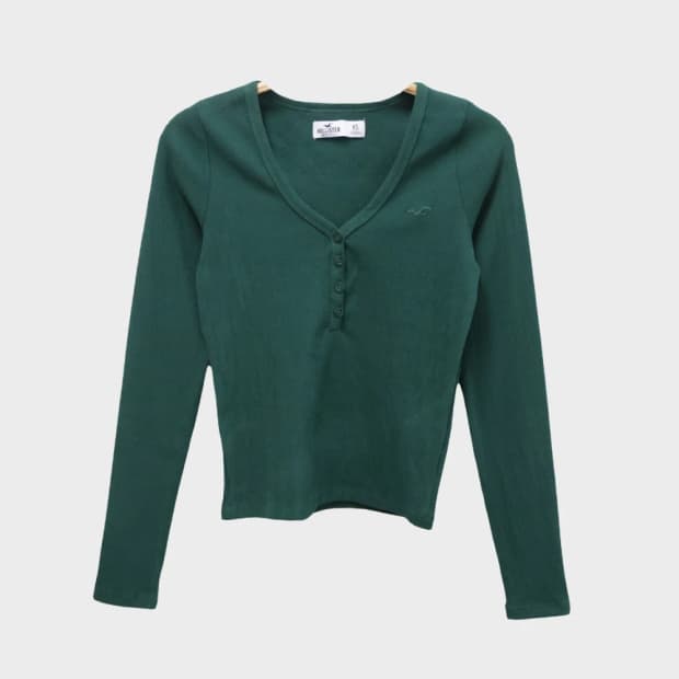 홀리스터 골지 헨리넥 크롭 긴팔 티셔츠 61805