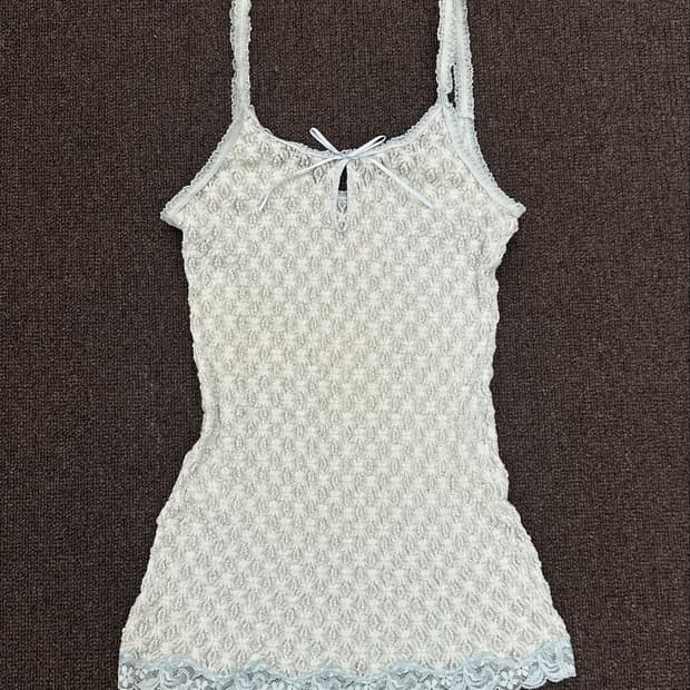 L)Japanese vintage 플라워 레이스 모리 민트 슬리브리스