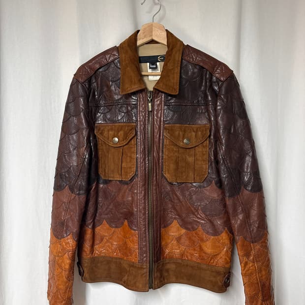 저스트 카발리 09ss 피쉬 스케일 레더 자켓