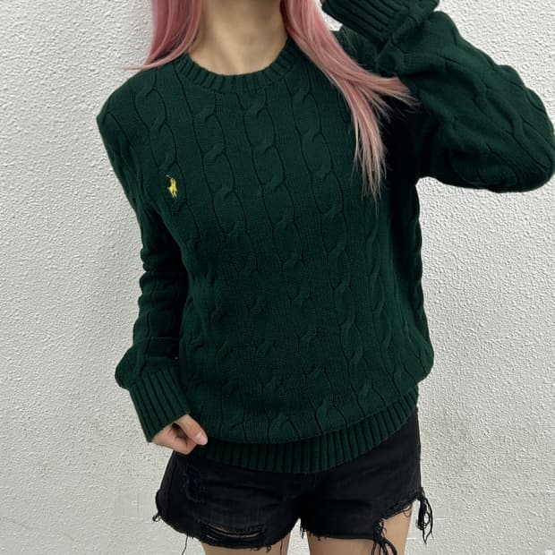 폴로 랄프로렌 레몬포니 딥그린 꽈배기 니트 XS