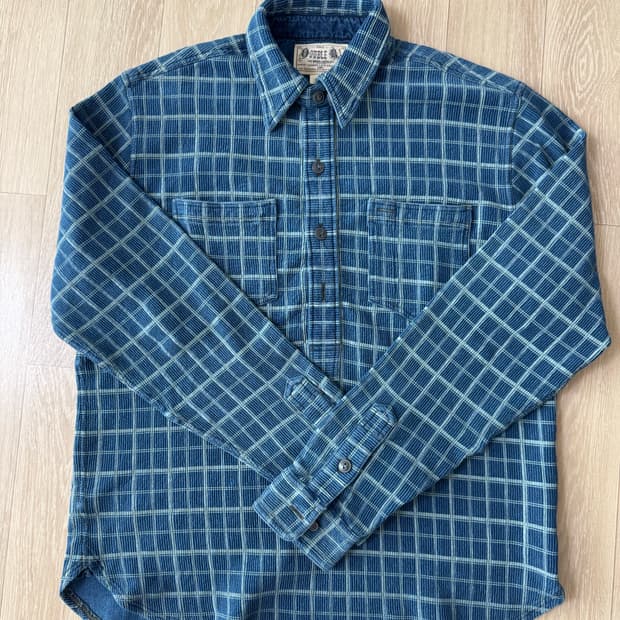 M 더블알엘 인디고 체크 풀오버 워크 셔츠