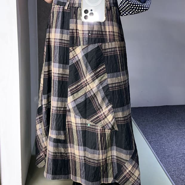 check flare long skirt